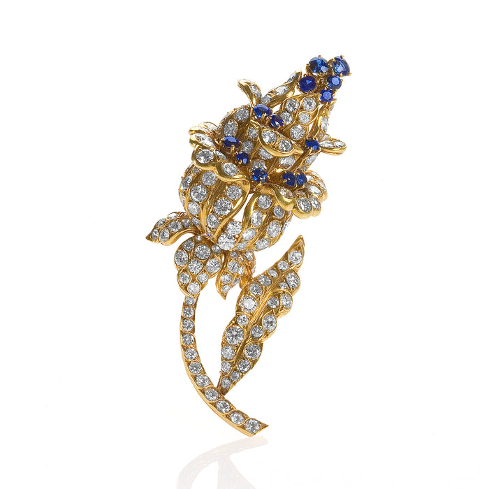 Lacloche Frères Diamond and Sapphire Flower Brooch