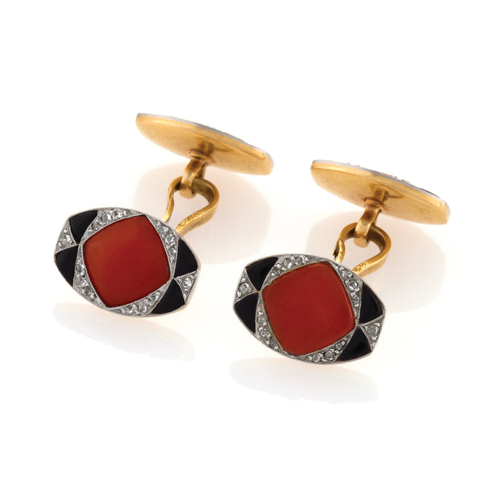 Coral and Onyx Double-Sided Cuff Links